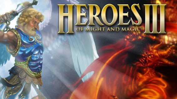 Ukazana walka między archaniołem, a diabłem. Ekran startowy do rozgrywki Heroes